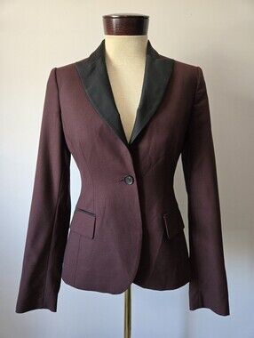 John Richmond Burgundy Plum Blazer with Black Satin Lapel. Size 42